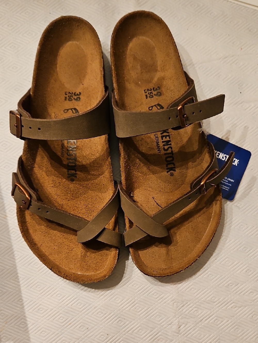 Birkenstock Olive Brown Two-Strap Cork Sandals